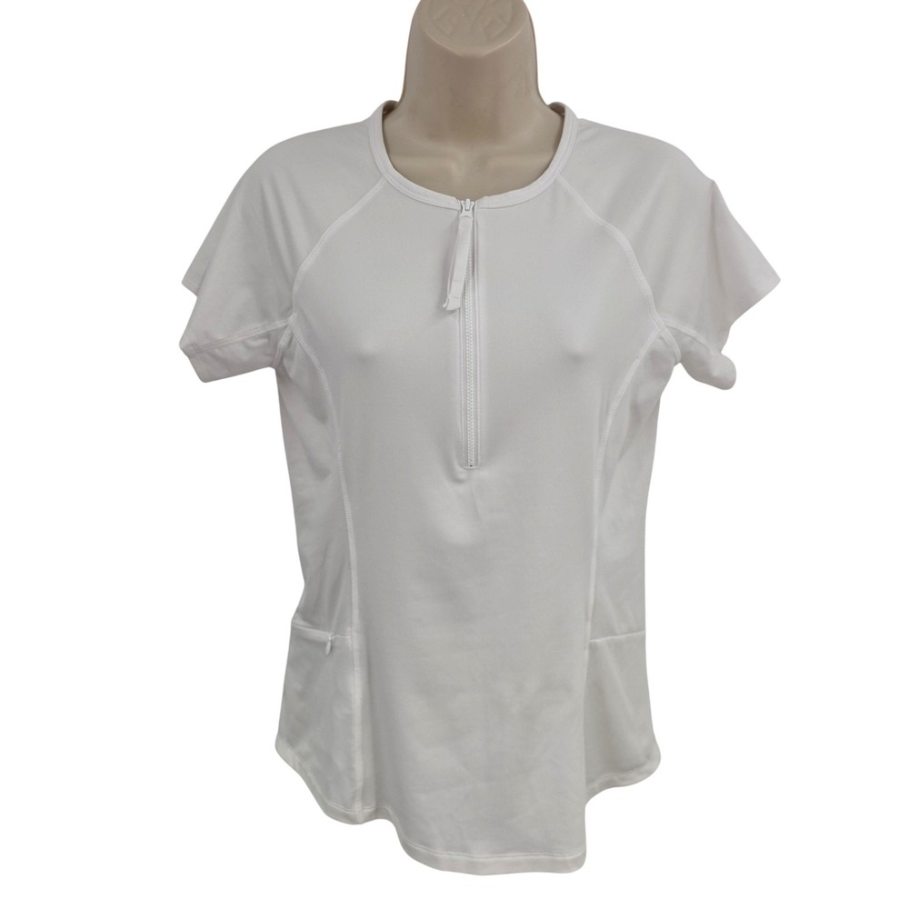 Title Nine Shirt Women S White 1/4 Zip Short Sleeve Athletic Running Top Tee